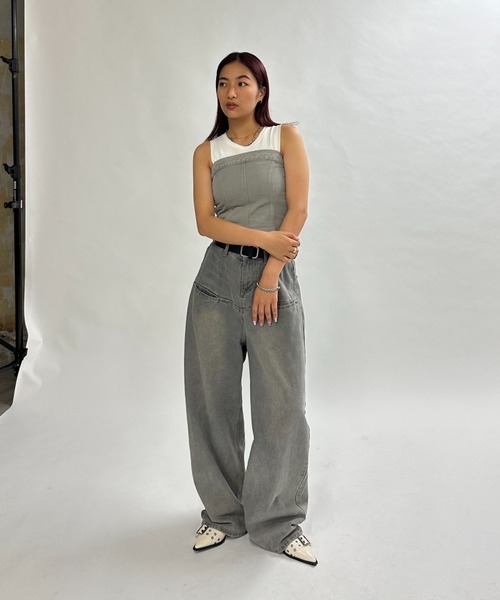 WHO'S WHO gallery（フーズフーギャラリー）の「ブラストデニムベア /セットアップ対応可（チューブトップ・レディース・サンドベージュ/ネイビー/ライトグレー・FREE）」の12枚目の写真