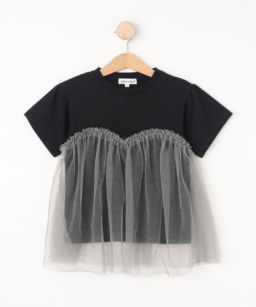 SHOO・LA・RUE(シューラルー)の「◆【110-140cm】チュールドッキング半袖Tシャツ(Tシャツ/カットソー・キッズ・オフホワイト/ブラック/ライトブルー・11/12/13/14)」の1枚目の写真