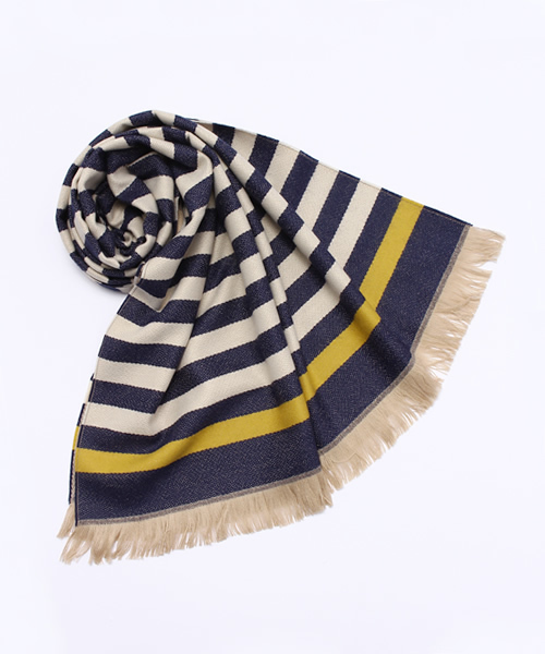 SIMONE LIST（シモーヌリスト）の「フランス製ボーダーストール（ストール/ショール・レディース・レッド/ネイビー/グレー・FREE）」の2枚目の写真