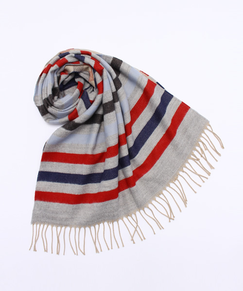 SIMONE LIST（シモーヌリスト）の「フランス製ボーダーストール（ストール/ショール・レディース・レッド/ネイビー/グレー・FREE）」の3枚目の写真