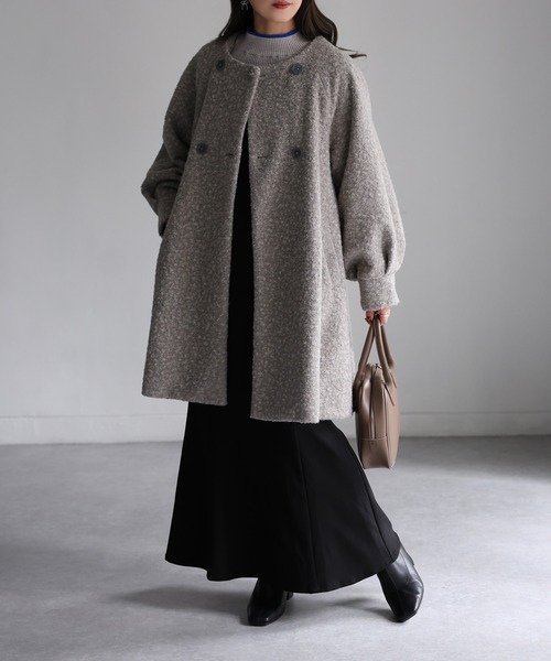 セール】ノーカラーAラインミドルコート（ノーカラーコート）｜Riberry