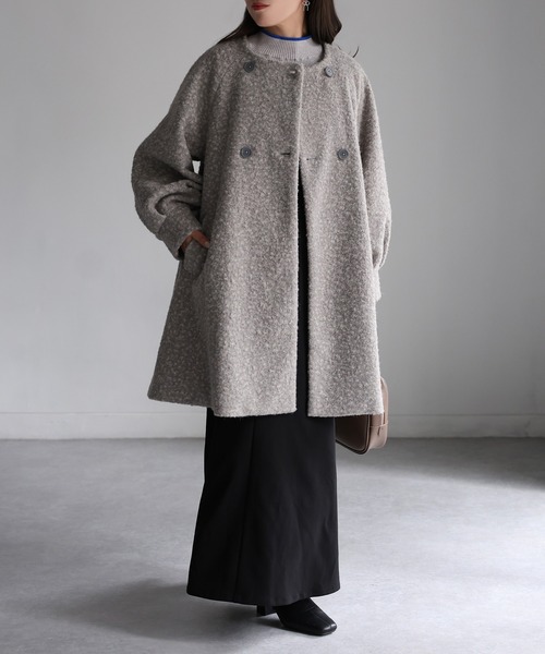 Riberry(リベリー)の「ノーカラーAラインミドルコート(ノーカラーコート・レディース・ブラック/ベージュ/グレー・MEDIUM)」の21枚目の写真