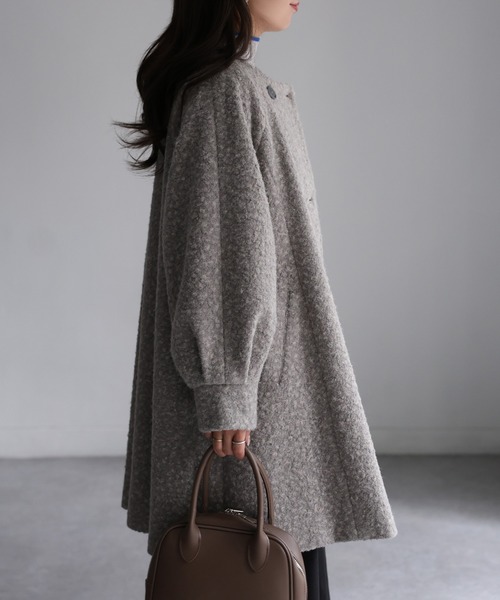 Riberry(リベリー)の「ノーカラーAラインミドルコート(ノーカラーコート・レディース・ブラック/ベージュ/グレー・MEDIUM)」の14枚目の写真