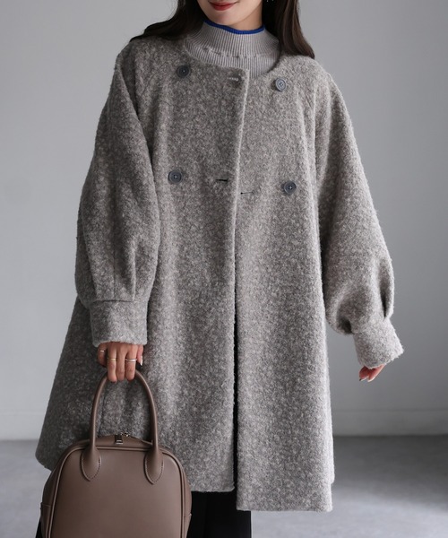 Riberry(リベリー)の「ノーカラーAラインミドルコート(ノーカラーコート・レディース・ブラック/ベージュ/グレー・MEDIUM)」の9枚目の写真