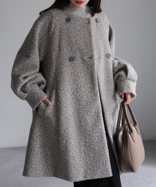 セール】ノーカラーAラインミドルコート（ノーカラーコート）｜Riberry