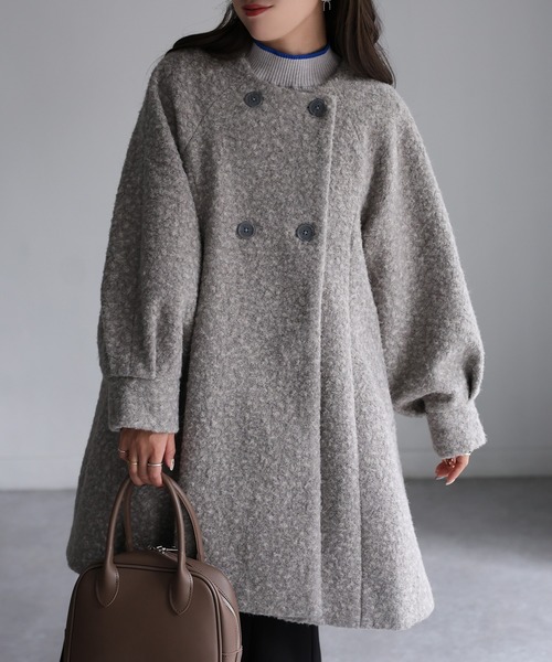 セール】ノーカラーAラインミドルコート（ノーカラーコート）｜Riberry