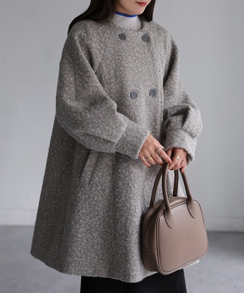 Riberry(リベリー)の「ノーカラーAラインミドルコート(ノーカラーコート・レディース・ブラック/ベージュ/グレー・MEDIUM)」の20枚目の写真