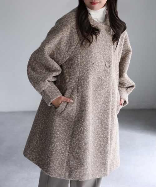en quête ノーカラーコート ベージュ Aライン Mサイズ en quête ノーカラーコート ベージュ Aライン Mサイズ