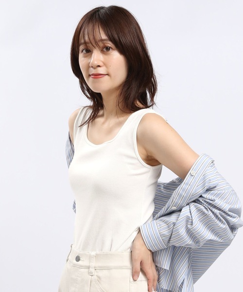 GLOBAL WORK Smile Seed Store（グローバルワーク スマイルシードストア）の「華奢リブタンクトップ/118557（タンクトップ・レディース・グレイッシュベージュ/オフホワイト/ブラック/グレー/ダークグレー・LARGE/MEDIUM/X-LARGE/SMALL）」の9枚目の写真