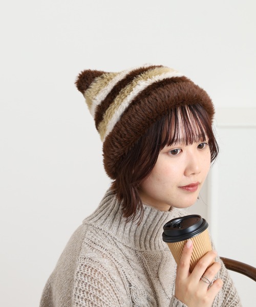 knwls ブラック×ブラウン 猫耳ビーニー knwls ブラック×ブラウン 猫耳ビーニー knwls ブラック×ブラウン 猫耳
