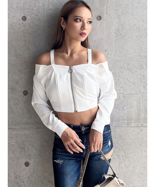 GYDA（ジェイダ）の「Symmetry GYDAオフショルシャツブラウス（シャツ/ブラウス・レディース・ブラック/オフホワイト・FREE）」の10枚目の写真