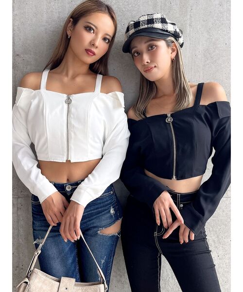 GYDA（ジェイダ）の「Symmetry GYDAオフショルシャツブラウス（シャツ/ブラウス・レディース・ブラック/オフホワイト・FREE）」の14枚目の写真