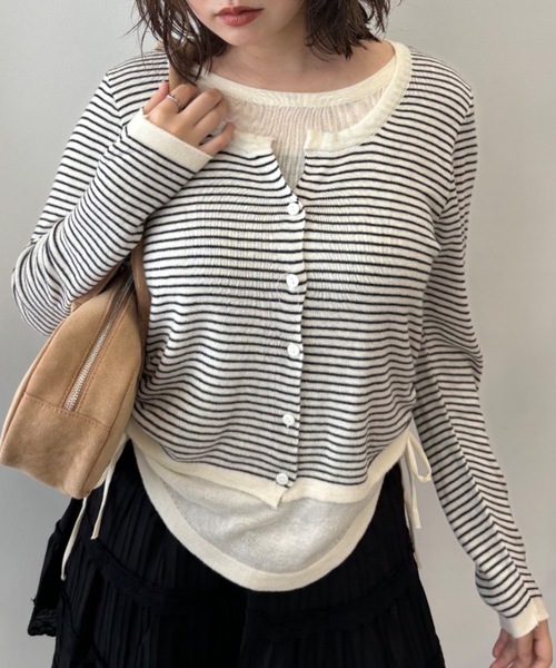 Birthday room（バースデイルーム）の「レイヤードデザインカーディガントップス / layered like cardigan style（ニット/セーター・レディース・ブラック/ライトブルー/その他・FREE）」の3枚目の写真