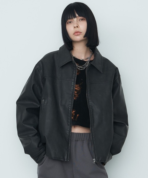 AFF AIVER　ウォッシュPUショートブルゾン セール】AFF AIVER ウォッシュPUショートブルゾン（ブルゾン