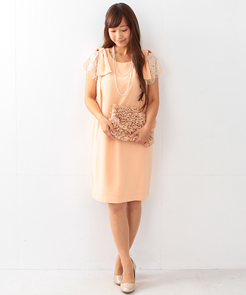 Ray BEAMS(レイビームス)の「Ray BEAMS / レース スリーブ 肩リボン ワンピース(ワンピース・レディース・ブラック/ピンク・0/1)」の14枚目の写真