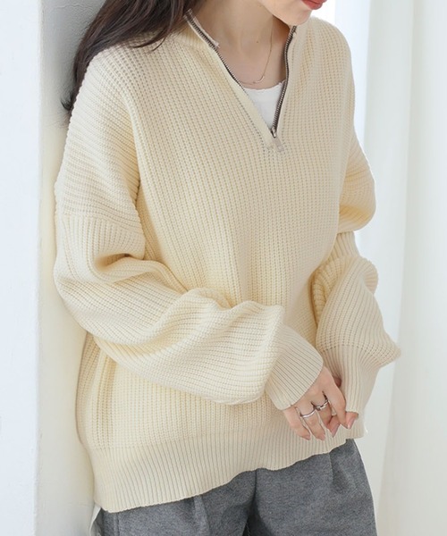 Doula Doula(ドゥーラドゥーラ)の「ハーフジップニットセーター(ニット/セーター・レディース・ピンク/ライトブルー/アイボリー/グレー/ライトブラウン/ブラック/モカ・FREE)」の13枚目の写真