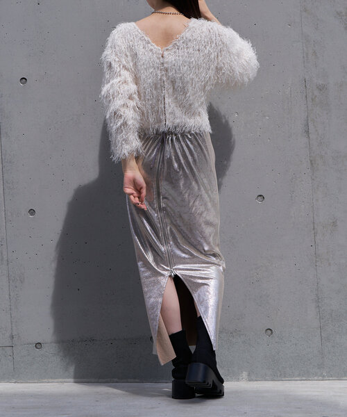 RAY CASSIN（レイカズン）の「クラック箔タイトスカート（スカート・レディース・ブラウン/シルバー/ブラック・FREE）」の20枚目の写真