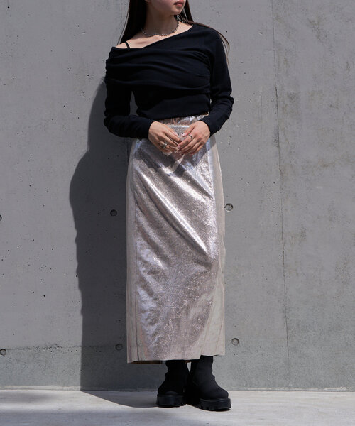 RAY CASSIN（レイカズン）の「クラック箔タイトスカート（スカート・レディース・ブラウン/シルバー/ブラック・FREE）」の21枚目の写真