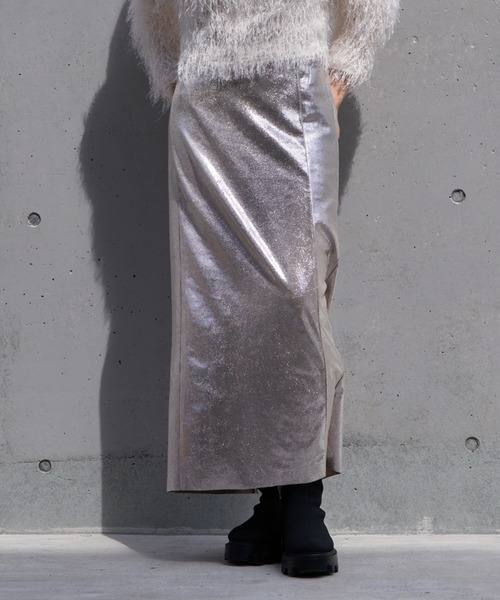 RAY CASSIN（レイカズン）の「クラック箔タイトスカート（スカート・レディース・ブラウン/シルバー/ブラック・FREE）」の3枚目の写真