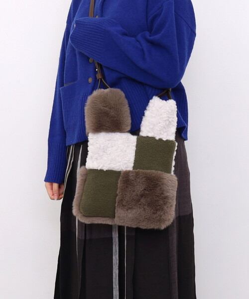 Nananoel(ナナノエル)の「pappy エコファーパッチワーク3WAYミニバッグ(エコバッグ/サブバッグ・レディース・オフホワイト/ミント/ピンク・FREE)」の1枚目の写真