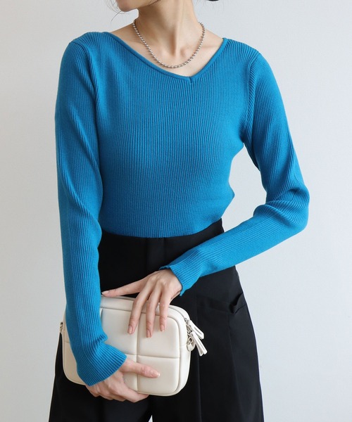 【セール】アシメVネックリブニットプルオーバー（ニット/セーター）｜TITE IN THE STORE（ティテ インザ ストア）