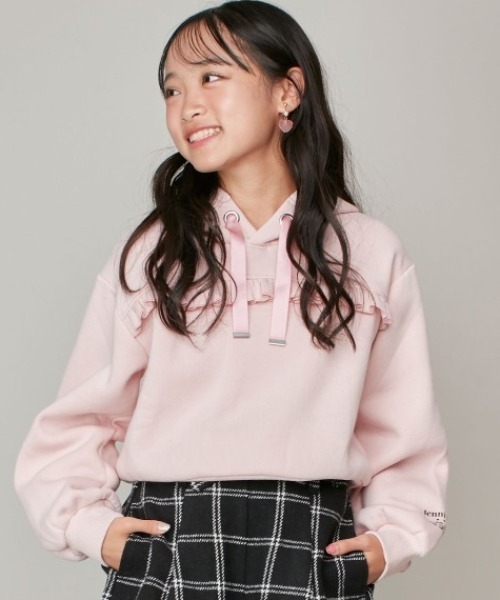 JENNI love(ジェニィラブ)の「【あったか】裏起毛フリル切替えショート丈パーカー(パーカー・キッズ・ブラック/ピンク/ラベンダー・130cm/140cm/150cm/160cm)」の3枚目の写真