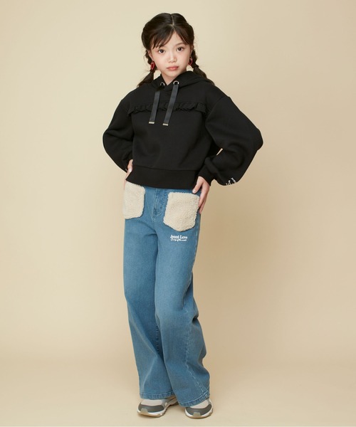 JENNI love(ジェニィラブ)の「【あったか】裏起毛フリル切替えショート丈パーカー(パーカー・キッズ・ブラック/ピンク/ラベンダー・130cm/140cm/150cm/160cm)」の12枚目の写真