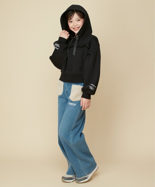 JENNI love(ジェニィラブ)の「【あったか】裏起毛フリル切替えショート丈パーカー(パーカー・キッズ・ブラック/ピンク/ラベンダー・130cm/140cm/150cm/160cm)」の13枚目の写真