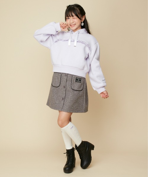 JENNI love(ジェニィラブ)の「【あったか】裏起毛フリル切替えショート丈パーカー(パーカー・キッズ・ブラック/ピンク/ラベンダー・130cm/140cm/150cm/160cm)」の19枚目の写真