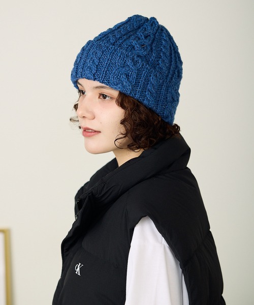 HIGHLAND 2000（ハイランドトゥーサウザンド）の「HIGHLAND2000/ハイランド2000 HL2000 Bobcap BritishWool ケーブル編み ニット帽（ニットキャップ/ビーニー・メンズ・ブラック/インディゴブルー/ホワイト/ナチュラル/ライトグレー/ネイビー・FREE）」の6枚目の写真