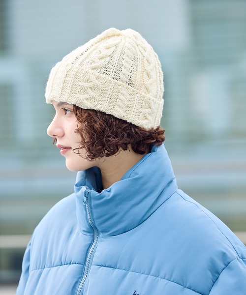 HIGHLAND 2000（ハイランドトゥーサウザンド）の「HIGHLAND2000/ハイランド2000 HL2000 Bobcap BritishWool ケーブル編み ニット帽（ニットキャップ/ビーニー・メンズ・ブラック/インディゴブルー/ホワイト/ナチュラル/ライトグレー/ネイビー・FREE）」の15枚目の写真