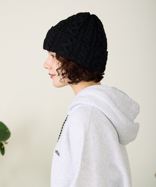 HIGHLAND 2000（ハイランドトゥーサウザンド）の「HIGHLAND2000/ハイランド2000 HL2000 Bobcap BritishWool ケーブル編み ニット帽（ニットキャップ/ビーニー・メンズ・ブラック/インディゴブルー/ホワイト/ナチュラル/ライトグレー/ネイビー・FREE）」の11枚目の写真
