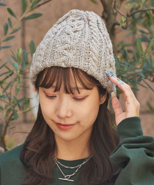 HIGHLAND 2000（ハイランドトゥーサウザンド）の「HIGHLAND2000/ハイランド2000 HL2000 Bobcap BritishWool ケーブル編み ニット帽（ニットキャップ/ビーニー・メンズ・ブラック/インディゴブルー/ホワイト/ナチュラル/ライトグレー/ネイビー・FREE）」の22枚目の写真