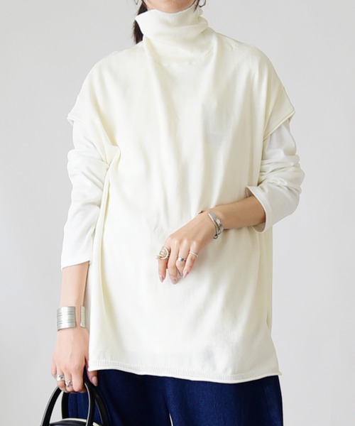 and it_（アンドイット）の「コットンニットタートルワイドベスト（ベスト・レディース・ベージュ/チャコールグレー/ブラック/アイボリー・M-L）」の6枚目の写真