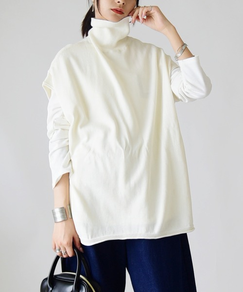 and it_（アンドイット）の「コットンニットタートルワイドベスト（ベスト・レディース・ベージュ/チャコールグレー/ブラック/アイボリー・M-L）」の7枚目の写真