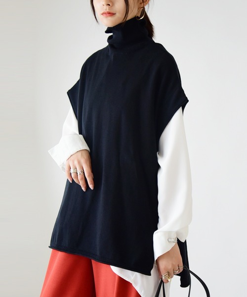 and it_（アンドイット）の「コットンニットタートルワイドベスト（ベスト・レディース・ベージュ/チャコールグレー/ブラック/アイボリー・M-L）」の10枚目の写真