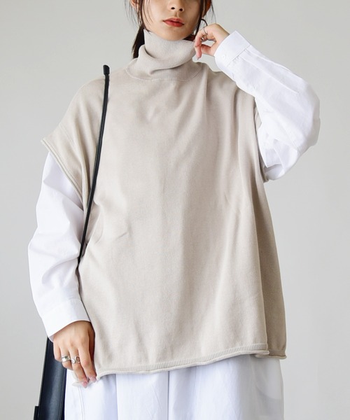 and it_（アンドイット）の「コットンニットタートルワイドベスト（ベスト・レディース・ベージュ/チャコールグレー/ブラック/アイボリー・M-L）」の20枚目の写真