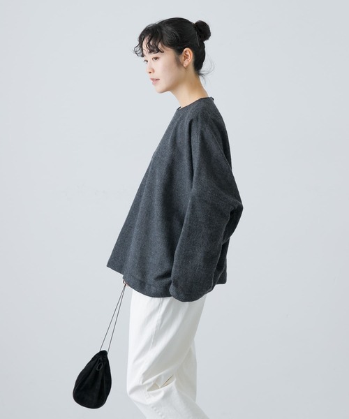 【美品】かぐれ バンドカラー ウールガーゼワイドシャツ 長袖シャツ 美品】かぐれ バンドカラー ウールガーゼワイドシャツ 長袖