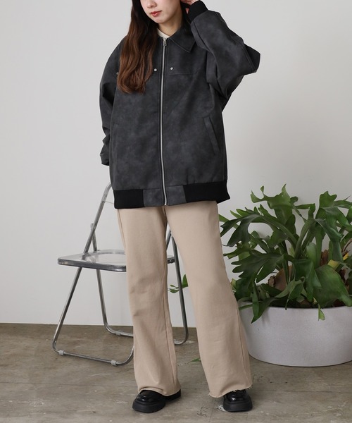 【新品未使用】Riu Taffeta zip up ブルゾンセットアップ GYDA ベロアラインスリーブ ZIP UP ブルゾン（オフホワイト