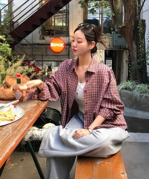 BEIDELLI（ベイデリー）の「[BELLIDE MADE] ビンテージチェックルーズフィットシャツ（シャツ/ブラウス・レディース・ブラック/カーキ/レッド・FREE）」の3枚目の写真