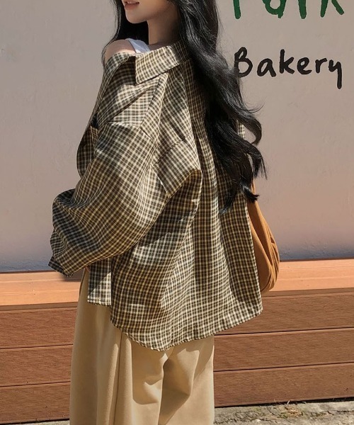 BEIDELLI（ベイデリー）の「[BELLIDE MADE] ビンテージチェックルーズフィットシャツ（シャツ/ブラウス・レディース・ブラック/カーキ/レッド・FREE）」の6枚目の写真