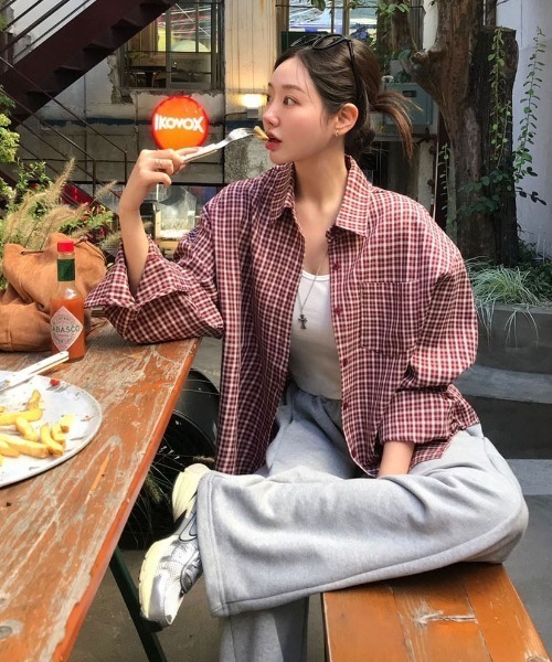 BEIDELLI（ベイデリー）の「[BELLIDE MADE] ビンテージチェックルーズフィットシャツ（シャツ/ブラウス・レディース・ブラック/カーキ/レッド・FREE）」の11枚目の写真