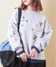リサイクルニットジャガード刺繍プルオーバー