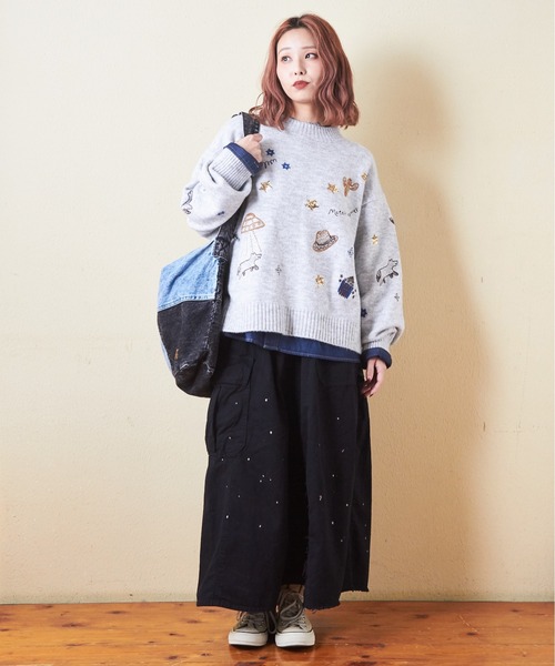 CUBE SUGAR（キューブシュガー）の「リサイクルニットジャガード刺繍プルオーバー（ニット/セーター・レディース・レッド/スミクロ/トップグレー・M）」の4枚目の写真