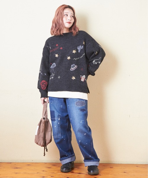 CUBE SUGAR（キューブシュガー）の「リサイクルニットジャガード刺繍プルオーバー（ニット/セーター・レディース・レッド/スミクロ/トップグレー・M）」の7枚目の写真