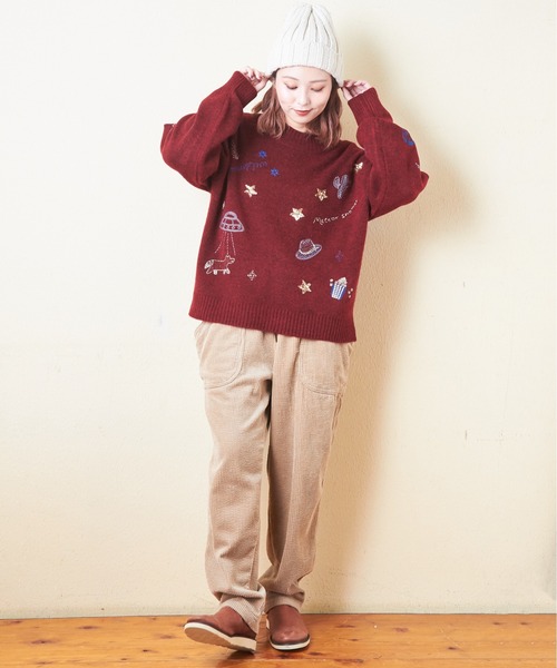 CUBE SUGAR（キューブシュガー）の「リサイクルニットジャガード刺繍プルオーバー（ニット/セーター・レディース・レッド/スミクロ/トップグレー・M）」の10枚目の写真