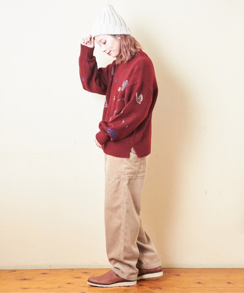 CUBE SUGAR（キューブシュガー）の「リサイクルニットジャガード刺繍プルオーバー（ニット/セーター・レディース・レッド/スミクロ/トップグレー・M）」の11枚目の写真