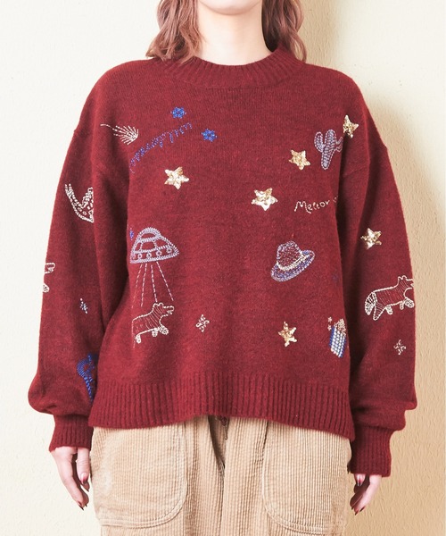 CUBE SUGAR（キューブシュガー）の「リサイクルニットジャガード刺繍プルオーバー（ニット/セーター・レディース・レッド/スミクロ/トップグレー・M）」の13枚目の写真