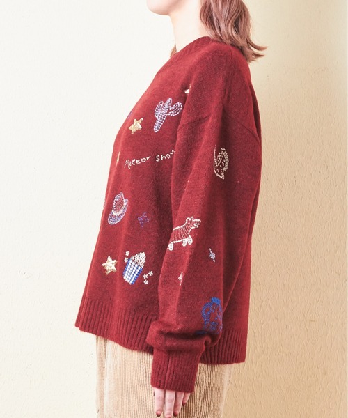 美品 SCAPA 刺繍アンサンブルニット レッド サイズ44*FD296 美品 SCAPA 刺繍アンサンブルニット レッド サイズ44*FD296