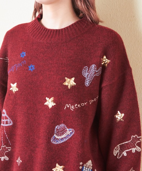 CUBE SUGAR（キューブシュガー）の「リサイクルニットジャガード刺繍プルオーバー（ニット/セーター・レディース・レッド/スミクロ/トップグレー・M）」の18枚目の写真